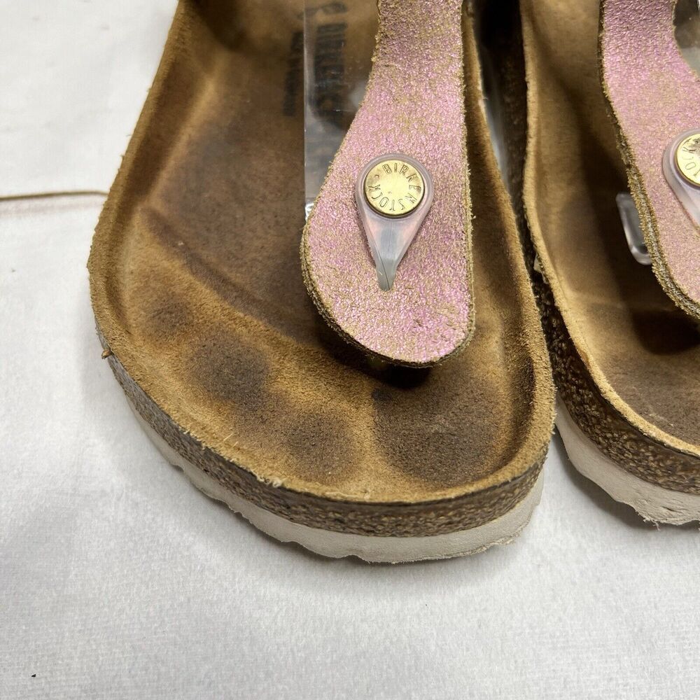 Birkenstock Gizeh Sandals Metallic Pink Color Slip On Thing Sandals Sz 7 - Picture 4 of 14